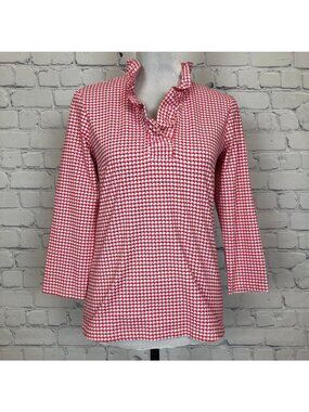 J McLaughlin Durham Ruffle Top Size S Catalina Cloth Pink Orange Print